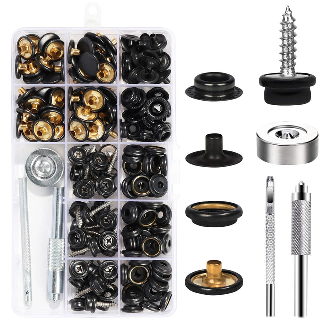 Weiwei 173 PCS Canvas Snap Kit 2 Types Marine Grade 3/8" Socket Boat Snaps Buttons with Setting Tool Stainless Steel Hea