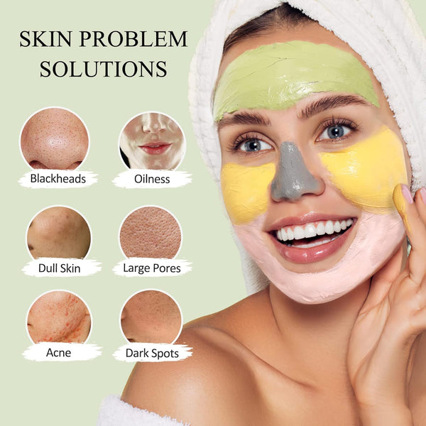 4 Pcs Clay Facial Mask Set - Turmeric, Vitamin C, Green Tea, Dead Sea Mud, and Rose Clay Skin Care Mask for Deep Cleansing, Moisturizing, and