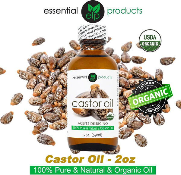 ELP Pure Organic Castor Oil - Promotes Hair, Eyebrow and Eyelash Growth - Diminishes Wrinkles and Signs of Aging - Hydrates and Nourishes Skin -
