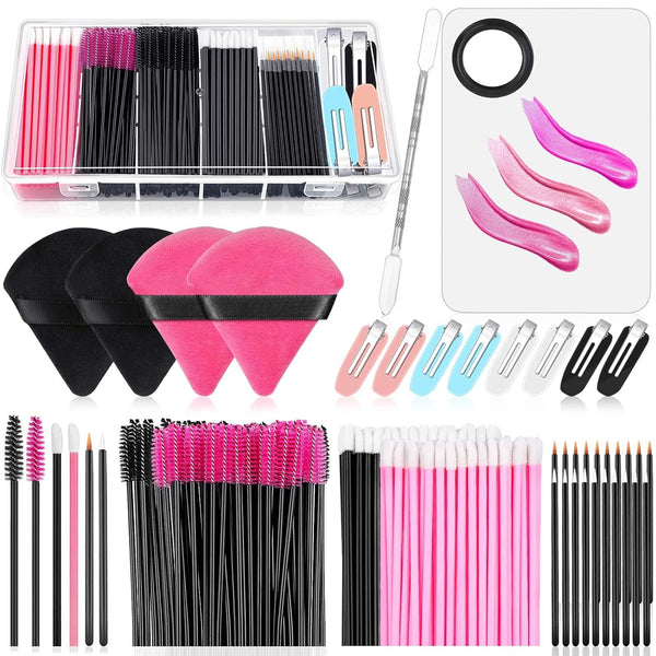 Disposable Applicators Kit with Makeup Puff, Mixing Palette, Artist Supplies, Accessories, Mascara Wands, Lip Brushes, Hair Clips, Powder Puffs