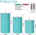 ANGELLOONG Teal Flameless Candles with Remote, Battery Operated LED Candles with Timer, Set of 3, Real Wax Fake Pillar Candles for Bathroom Living