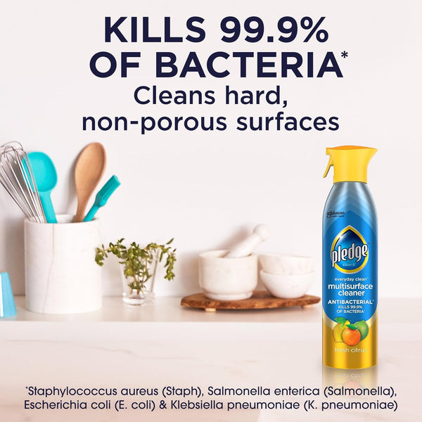 Pledge Antibacterial Multisurface Cleaner Spray, Fresh Citrus - Household Antibacterial Spray, 9.7 Oz (Pack of 3)