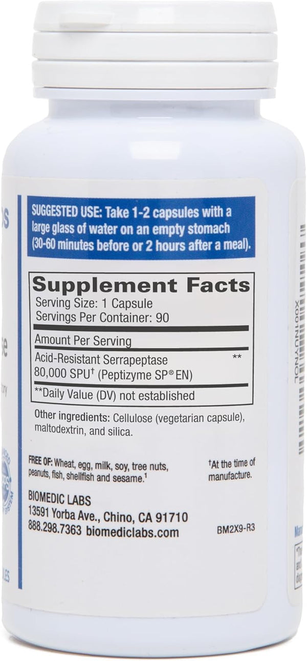 Serra-Rx 80,000 SPU Serrapeptase - Acid-Resistant Proteolytic Systemic Enzyme, Non-Gmo, Gluten Free, Vegan, Supports Sinus & Lung Health, 90 Veg