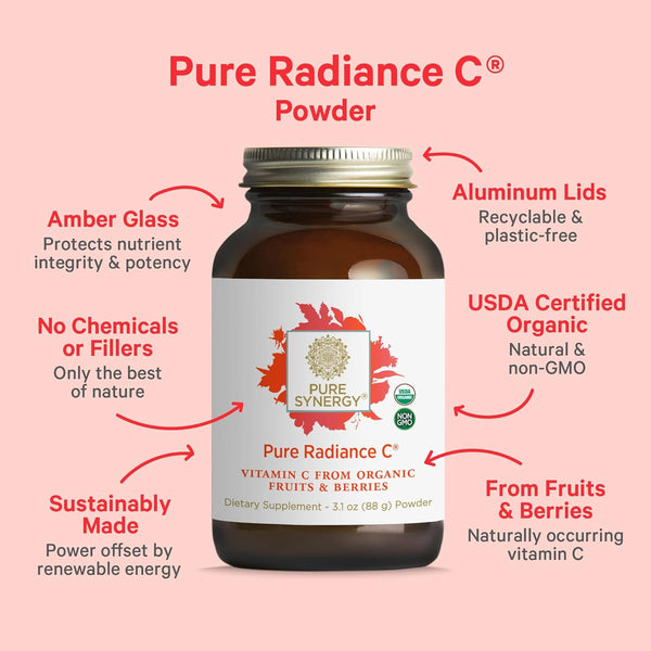 Pure Synergy Pure Radiance C | Organic Vitamin C Powder | 100% Natural, Whole Food, Non-Gmo Supplement with Camu Camu Extract | for Immune and