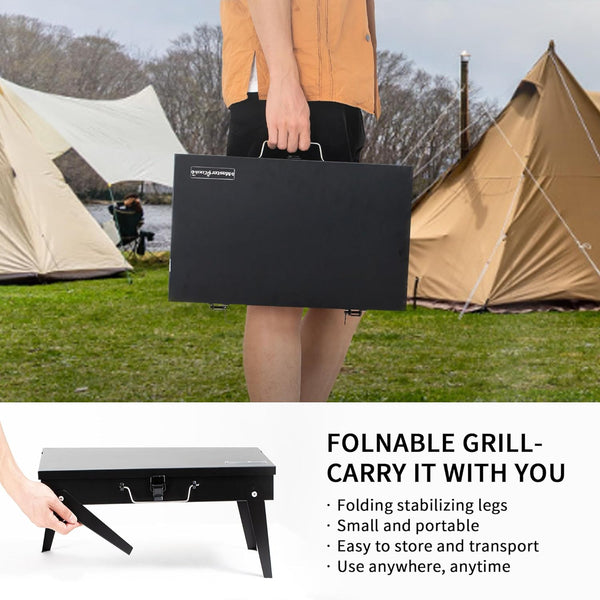 MASTER COOK Portable Charcoal Grill, Foldable BBQ Grill Kit Easy to Carry, Mini Tabletop Grill for Outdoor Camping, Patio and Picnic,