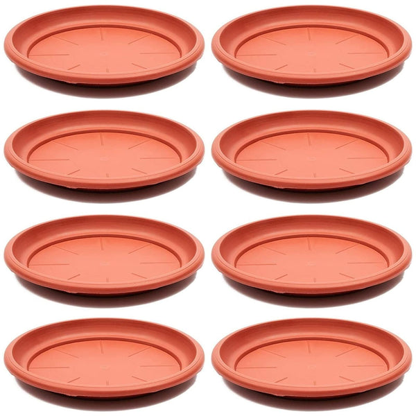 Juvale 8-Pack round Plastic Plant Saucer Drip Trays, Terracotta Flower Pot Saucers, Dish for Indoors, Outdoors, Garden, Potted Plants, Patio,