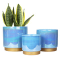 Gepege Ceramic Pots for Plants, Rainbow Pearl Glaze Planter with Drainage Hole, 6.0 Inch+5.0 Inch+4.0 Inch. Indoor-Outdoor Large round Succulent