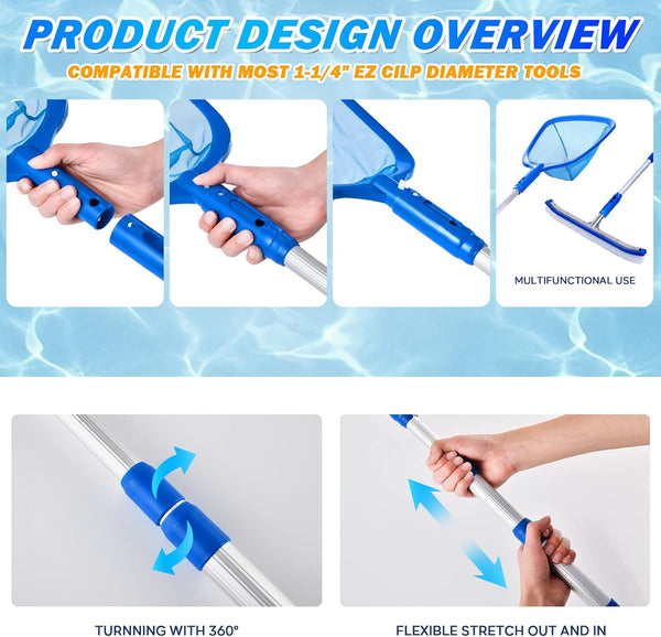 Pool Skimmer - Pool Net with 3 Section Pole, 48 Inch Pool Skimmer Net with Pole Total Length, Pool Nets for Cleaning, Fine Mesh Net Pool Skimmer