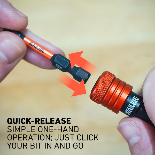 Railer Bit Holder Keychain 5Pc - 1/4 Inch Hex Shank Bit Holders - Quick Release Bit Holder for Nut Driver, Screwdriver & Drill Bits W/Key Chain