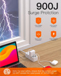 Power Strip Surge Protector, BESHON 5Ft Extension Cord, 6 Outlets with 3 USB Ports(1 USB C Outlet), 3-Side Outlet Extender, Wall Mount, Compact