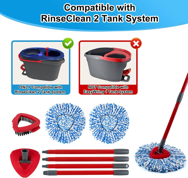Spin Mop Head Replacement,Iron Spin Handle,Brush and Base Compatible with O Cedar Easywring 1 Tank System,Microfiber Mop Refills and 30-58" Handle