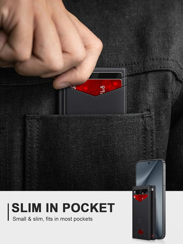 Wallet for Men Slim Leather Wallets for 9-13 Cards, RFID Blocking Thin Card Holder Wallet with ID Window & Stretchable Cash Slot, Minimalist
