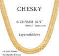 CHESKY Gold Necklace for Women-14K Plated Sterling Silver Snake Chain Necklace Dainty Simple Chunky Herringbone Necklace Choker Necklaces Jewelry