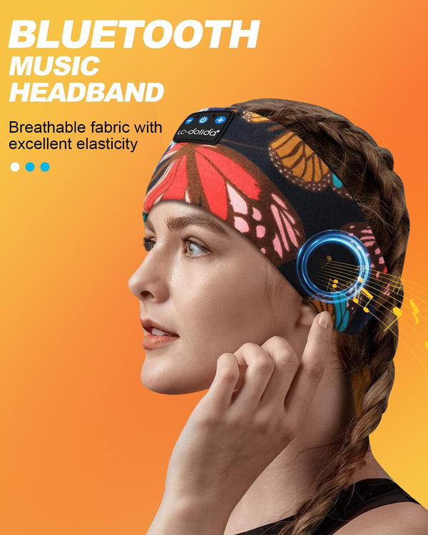 Lc-Dolida Sleep Headphones Headband Bluetooth 5.4, Sports Headband Earphones Wireless with Speaker Microphone USB C for Sleeping Gift Workout