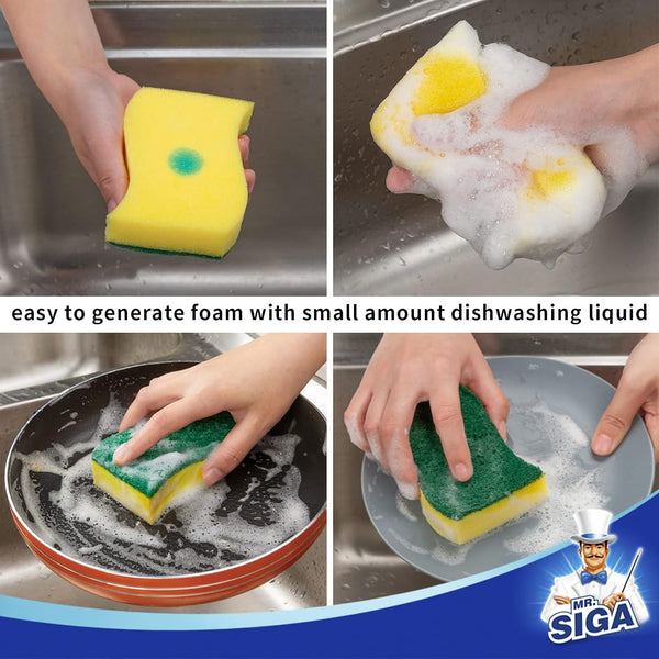MR.SIGA Heavy Duty Scrub Sponge, 24 Count, Size:11 X 7 X 3Cm, 4.3" X 2.8" X 1.2