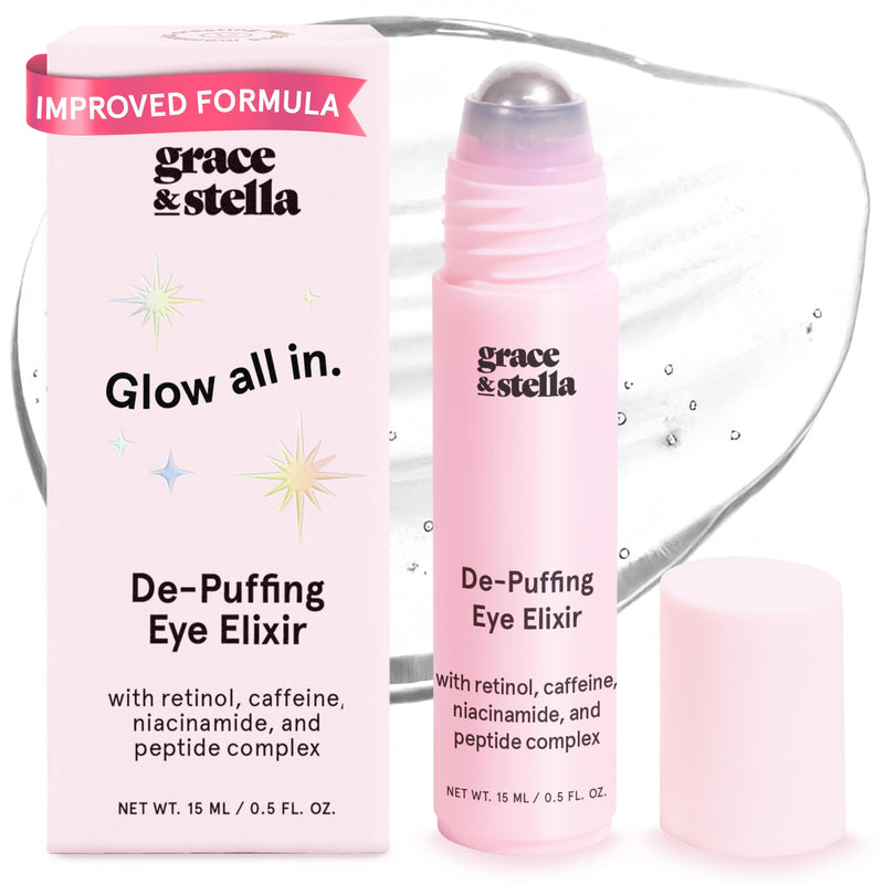 Grace & Stella under Eye Brightener Roller - Retinol & Caffeine Eye Serum for Puffiness, Dark Circles, Fine Lines & Wrinkles - Hydrating &