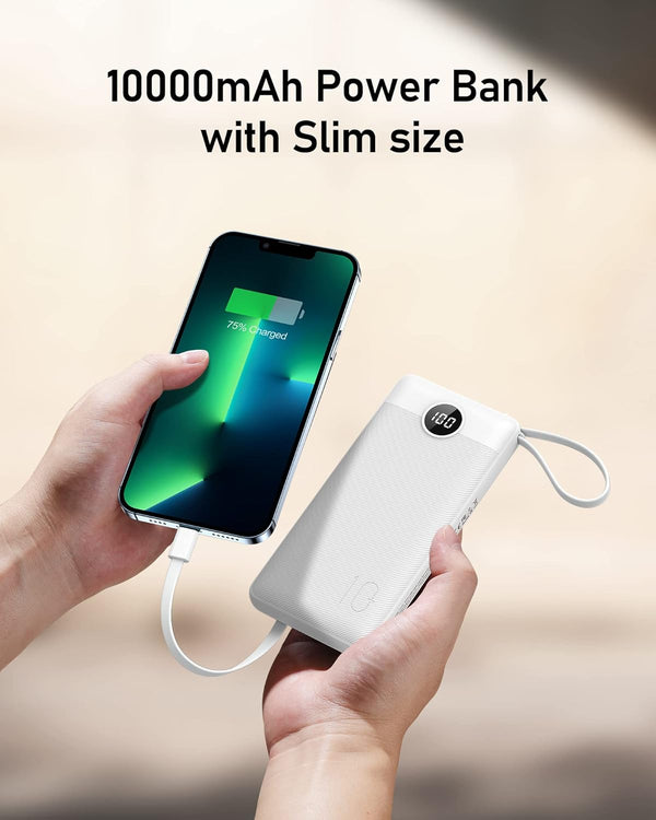 VEEKTOMX Portable Charger with Built in Cables 10000Mah, USB C Power Bank with 5 Outputs and LED Display, Small & Slim Battery Pack Compatible