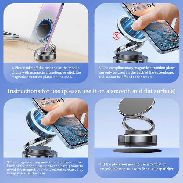 Vacuum Magnetic Phone Holder One-Handed Operation Foldable Adjustable Magnetic Phone Holder 360Â°Rotation for Car/Bathroom/Gym/Kitchen Multi-Scene