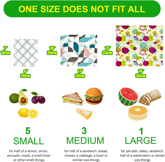 9Pcs Eco Friendly Reusable Sustainable Food Storage Beeswax Wraps, Bread Fruit Cheese Pack Lunch Containers, Kitchen Org