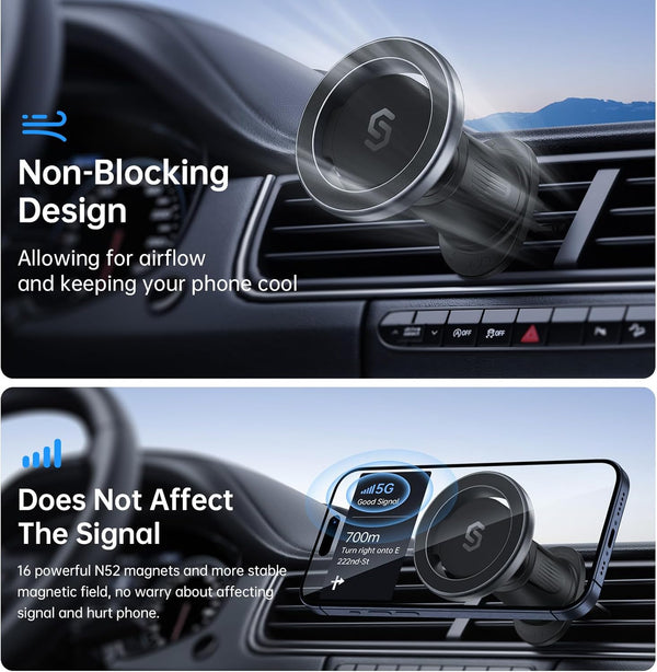 SYNCWIRE for Magsafe Car Mount, Flexible Rotation Magnetic Phone Holder for Car Vent, Hands Free Car Air Vent Phone Holder Clip Universal