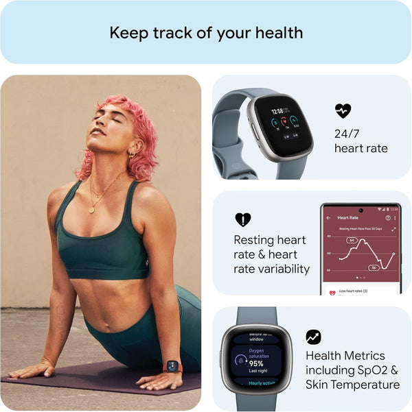 Fitbit Versa 4 Fitness Smartwatch with Daily Readiness, GPS, 24/7 Heart Rate, 40+ Exercise Modes, Sleep Tracking and More, Waterfall
