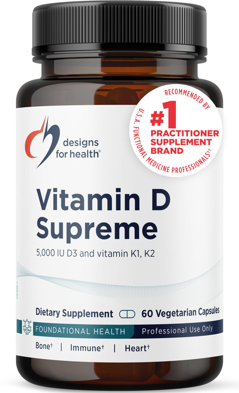 Designs for Health Vitamin D Supreme - Vitamin D 5000 IU with 2000Mcg Vitamin K as MK4 for Bone Health, Heart Health & Immune Support - Vitamin D3