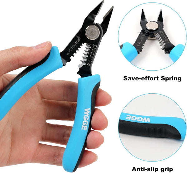 WGGE Wire Cutters Precision Flush Pliers with Supplementary Stripping, Cutting Pliers, Handy and Slim Diagonal Cutters, Ultra Sharp Wire Cutter,