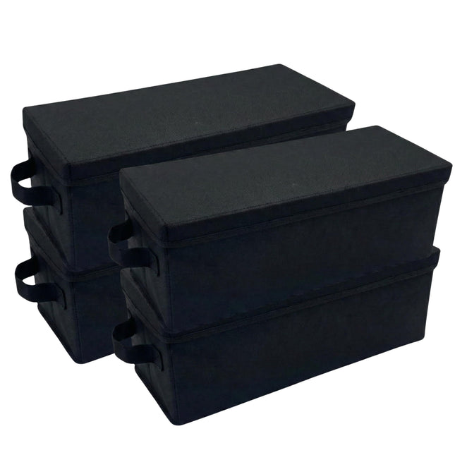 Evelots CD Storage Boxes (4 Pack) Durable CD Case Organizer with Lid, Disc Container Set Holds up to 128 Discs, Black