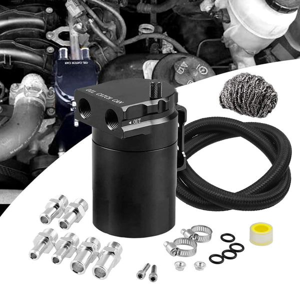 RULLINE Universal 350Ml Oil Catch Can Tank 0046 Aluminum Polish Baffled Reservoir Black Upgraded Braided Hose