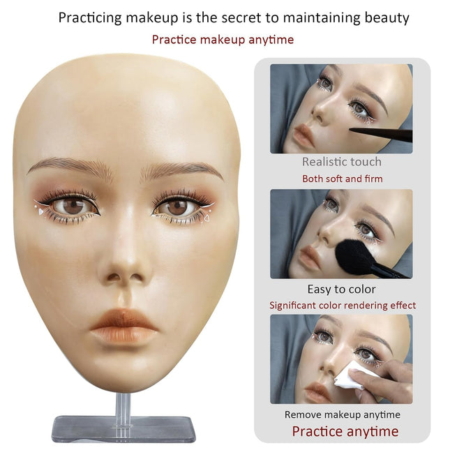 5D Makeup Practice Face Board, Silicone Makeup Mannequin Face, Reusable Beginner Practice Eye Makeup Face, Eye Fake Sili