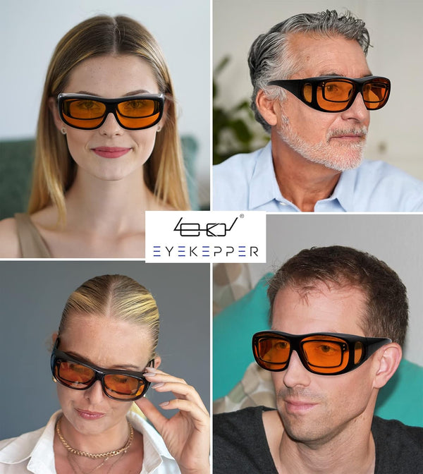 Eyekepper 100% Blue Light Reduction,Huge Fitover Anti-Blue Blocking Computer Eyeglasses with Extra Amber Lenses, Black