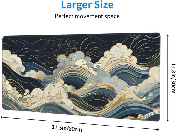 Abstract Marble Gaming Mouse Pad XL, Large Non Slip Rubber Mousepad, Stitched Edges Mouse Pads, Long Extended Mouse Pad,31.5'' X 11.8