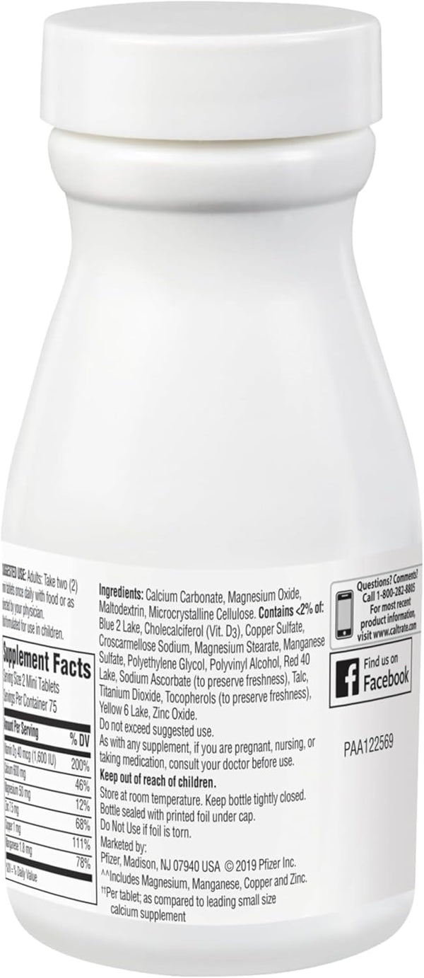 Caltrate Minis 600 plus D3 plus Minerals Calcium and Vitamin D Supplement Tablets, Bone Health and Mineral Supplement for Adults - 150 Count