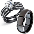 MABELLA Couple Rings Black MenâS Titanium Matching Band Women CZ Stainless Steel Engagement Wedding Sets