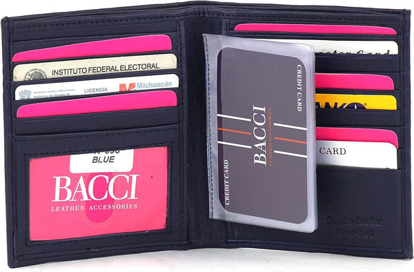 Li RFID Blocking Wallet for Men - Genuine Leather Wallet with 13 cards, 2 inner, 2 plastic inserts slots, 1 ID Window, 2 Small Coin & 2 cash