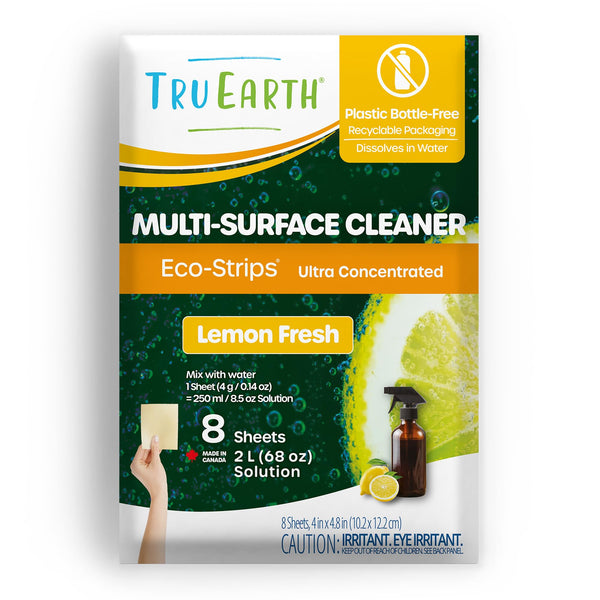 Tru Earth Multi-Surface Cleaner Eco-Strips | All Purpose Cleaner Concentrate for Multi-Use, Fresh Lemon Scent, 8 Strips