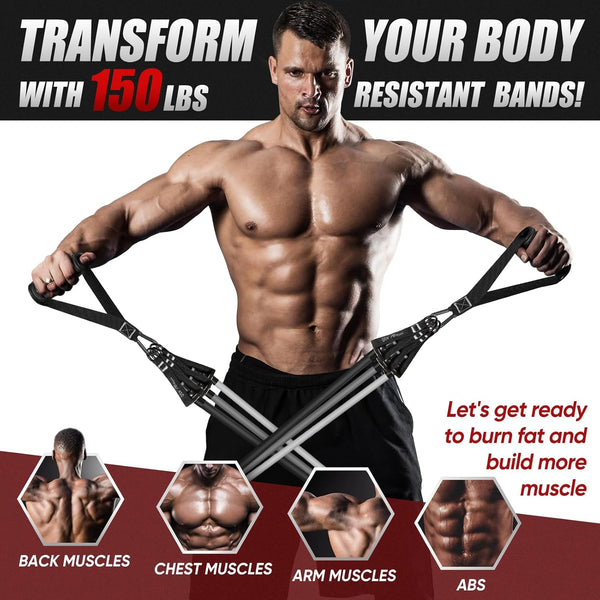 Resistance Bands, Exercise Bands for Working Out, Workout Bands Men, Fitness Bands Set with Handles, Door Anchor, Home Gym Equipment for Musle