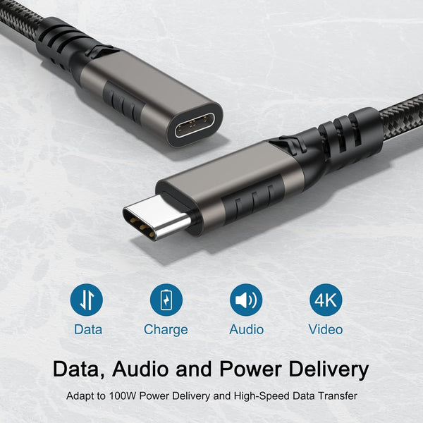 USB C Extension Cable 6.6Ft Male to Female Cord Support 4K Video Output, Fast Charge 100W, Data Transfer 10Gbps, USB 3.2 Gen 2 Extender for PC,