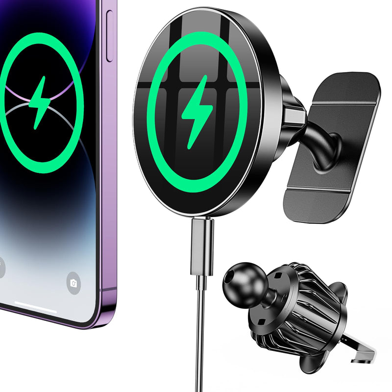 Coolpow for Magsafe Car Mount Chargerã100% Stableã 15W Magsafe Car Charger, Car Phone Holder Charger Mag Safe Car Accessories for Women Men