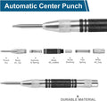 2Pcs Heavy Duty Automatic Center Punch, 5'' Premium Steel Spring Loaded Center Hole Punch, Adjustable Spring Impact Center Marker Scriber Tool for