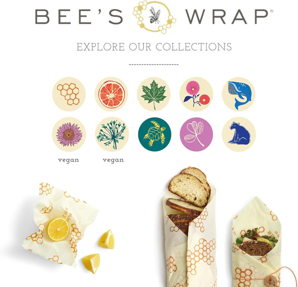 Bee's Wrap Vegan Beeswax Wraps for Bread - Beeswax Bread Wrap for Sourdough & Bread Storage - Made in USA Reusable Natural Food Wrap - Meadow