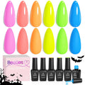 Beetles Neon Gel Nail Polish Set, Bright Rainbow Collection 6 Colors Hot Pink Blue Yellow Green Soak off UV LED Neon Gel Nail Polish Kit Gift for