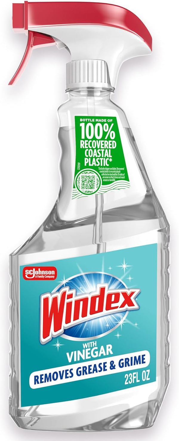 Windex Vinegar Glass and Surface Cleaner Spray Bottle, Packaging Designed to Prevent Leakage and Breaking, Surface Cleaning Spray, 23 Fl Oz
