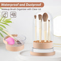 3 in 1 Makeup Brush Cleaner Mat, Silicone Makeup Brush Cleaner Bowl and Dryer, Waterproof Makeup Brush and Sponge Cleaner with Lid (Khaki)