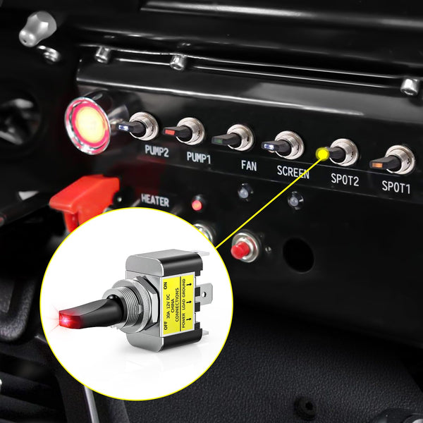 Nilight 5PCS LED Toggle Switch on off 12V 30A Red LED Lighted Metal Switches Heavy Duty SPST 3 Pin Rocker 12Mm Mounting Hole for Automotive Cars