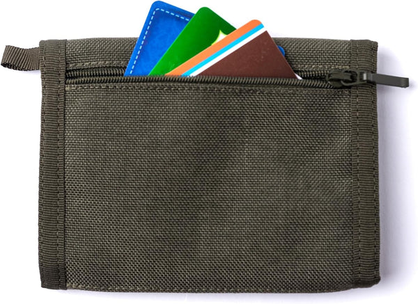 Chameleon Trifold Men Nylon Wallet - Military Tactical Mens Wallets- ID Card Holder - Canvas Thin Front Pocket Travel Wallet -Coin Zipper Pocket OLIVE