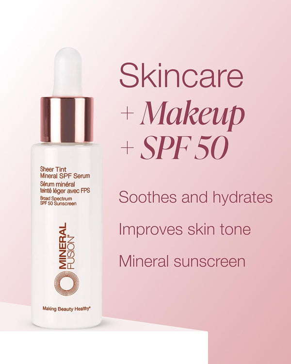 Mineral Fusion Face Serum, Sheer Tint Mineral SPF Serum, 1 Fl Oz, Medium, Tinted Broad Spectrum SPF 50 Mineral Sunscreen, Sheer Coverage,