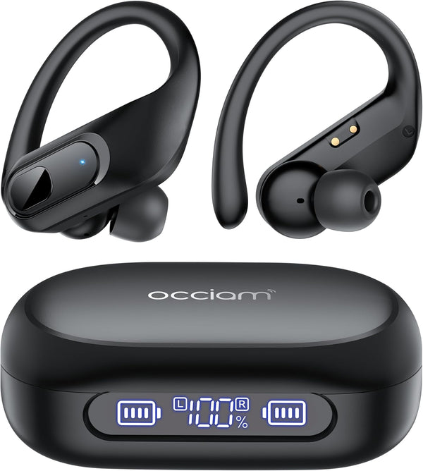 Occiam Wireless Earbuds Bluetooth Headphones Ear Buds 96Hrs Playback Sport Over-Ear Waterproof Wireless Headphones Earphones with Earhooks ENC