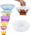 Silicone Stretch Lids, Durable & Eco-Friendly Elastic Lids Reusable Heat Resistant Various Sizes Cover for Bowl(White-6Pack)