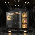 Darkflash ATX Mid-Tower Gaming PC Case, Back Plug-In BTF Motherboard, with 4 ARGB Fans Computer Case, Full View Curve Glass Dual-Chamber PC Case,